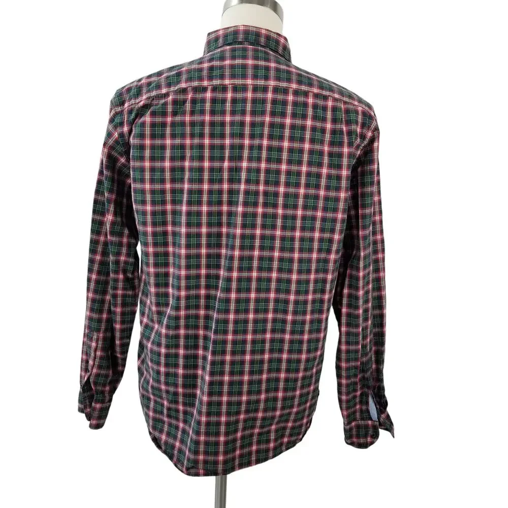 J. Crew Blue Green Red Vintage Button Down Long Sleeve Shirt  Large